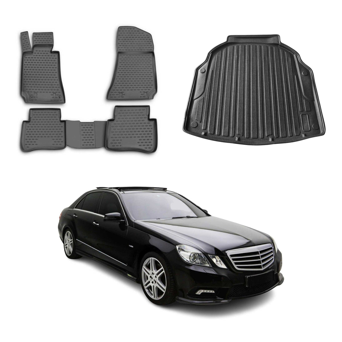 OMAC Fußmatten & Kofferraumwanne Set für Mercedes E Klasse W212 2010-2015