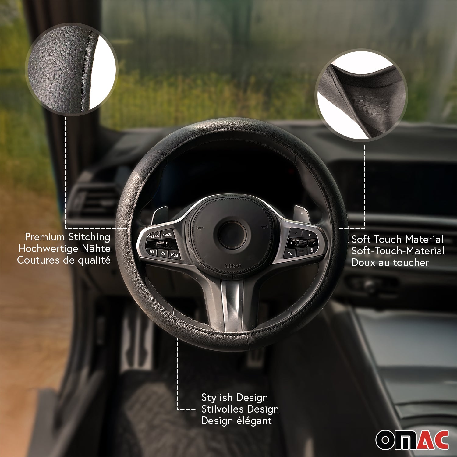 Lenkradbezug Lenkradhülle Lenkradschoner Lenkrad abdeckung Schwarz Ø 38-40 cm