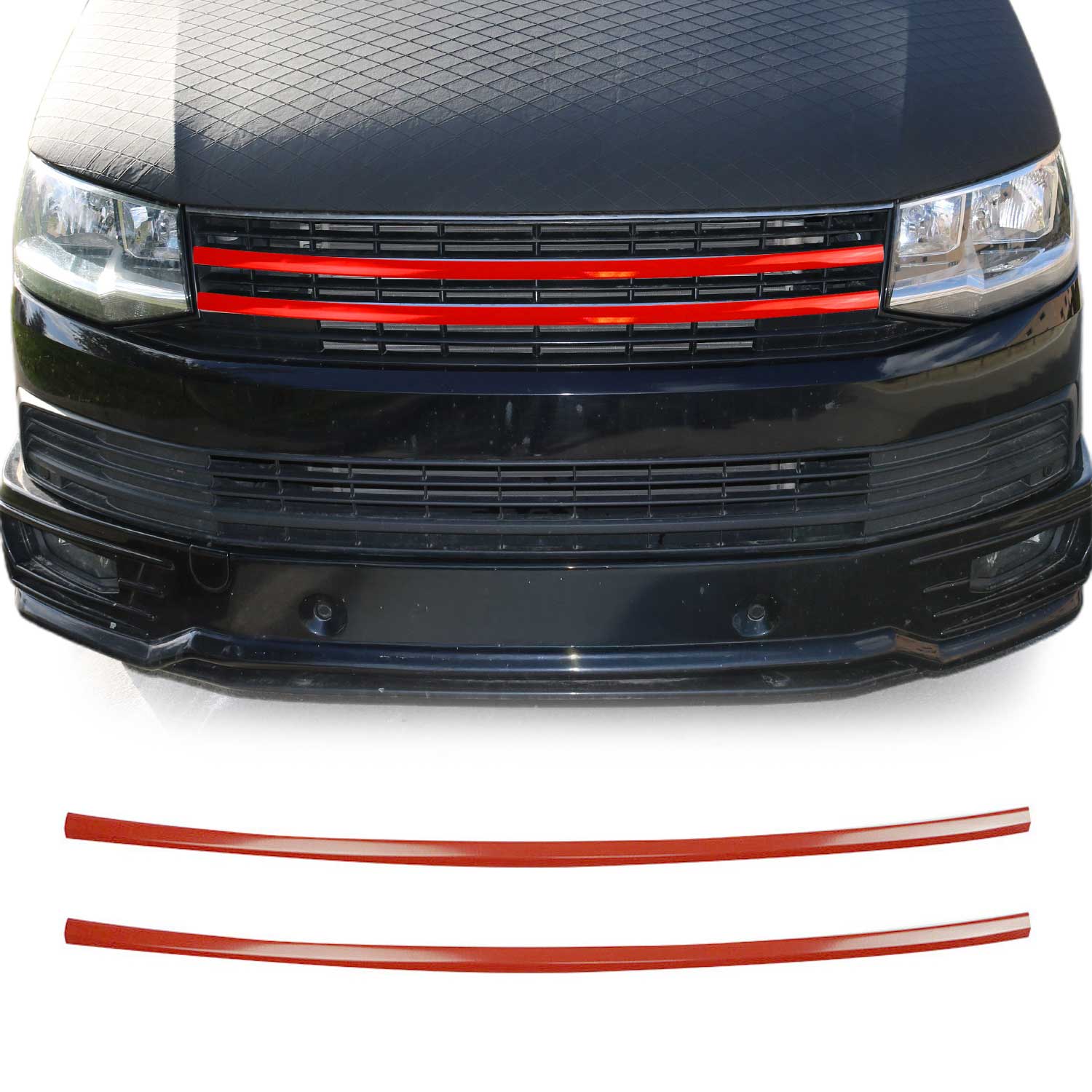 Kühlergrill Leiste Grillleisten für VW T6 Transporter 2015-2019 Edelstahl Rot 2x
