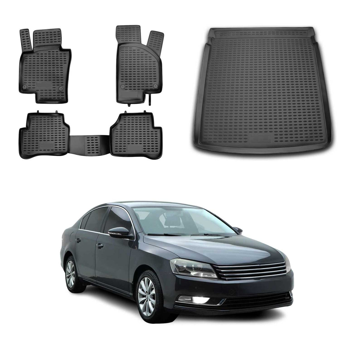 OMAC Fußmatten & Kofferraumwanne Set für VW Passat B7 Limo 2010-2014