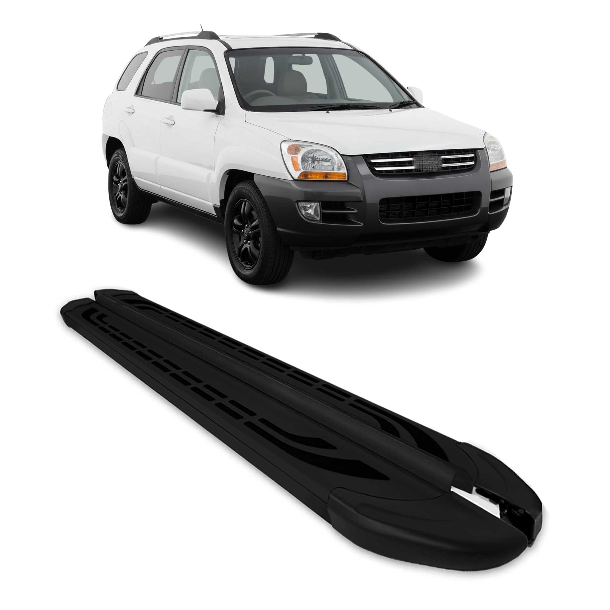 Trittbretter Seitenschweller Seitenbretter für Kia Sportage 2004-09 Alu Schwarz