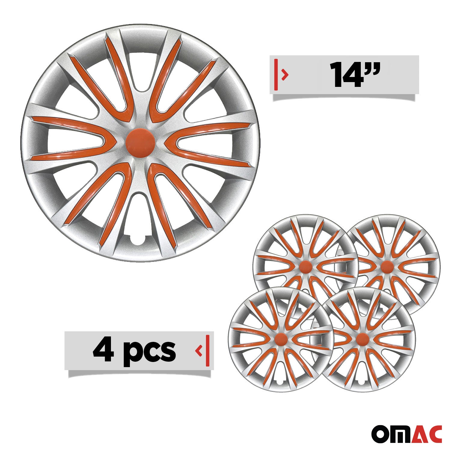 4x Radblenden Radkappen Radzierblenden für 14" Zoll Stahlfelgen Grau Orange
