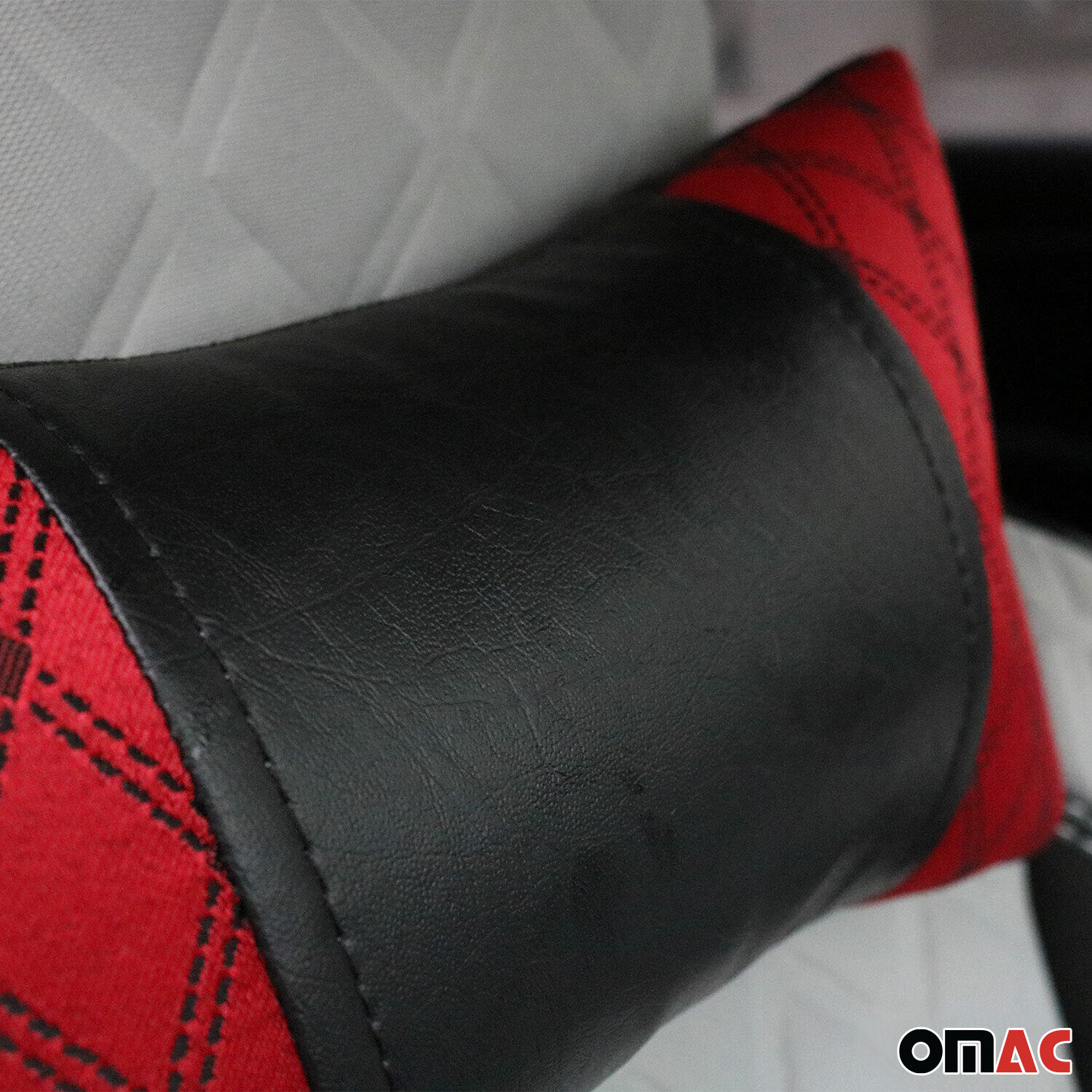 KFZ Auto Kopfstütze Sitzkissen Nackenstütze Textil & Leder Rot Schwarz 8x30 cm