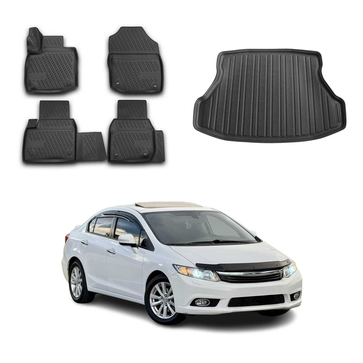 OMAC Fußmatten & Kofferraumwanne Set für Honda Civic Stufenheck 2012-2016