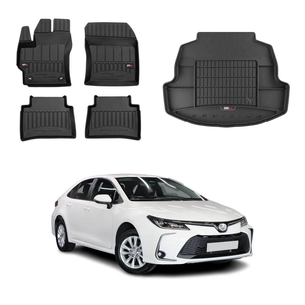 Fußmatten & Kofferraumwanne Set für Toyota Corolla Stufenheck 2019-2026 Schwarz