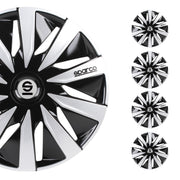 Radkappen Radzierblenden Sparco Lazio 14" Zoll Abdeckung Set Schwarz Silber 4x