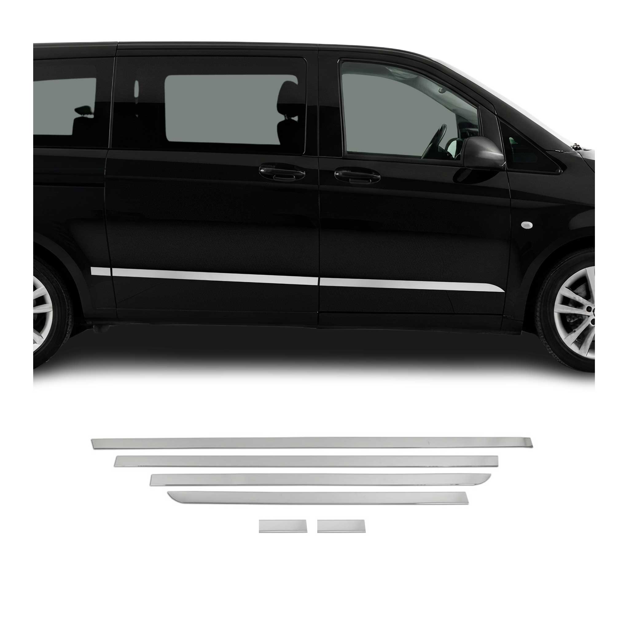 Seitentürleiste Türschutz für Mercedes Vito 2014-2026 L3 Langer Schiebetür Chrom
