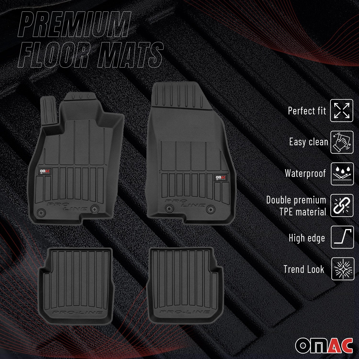 OMAC Gummi Fußmatten für Alfa Romeo Mito 2008-2018 Premium TPE Automatten 4tlg