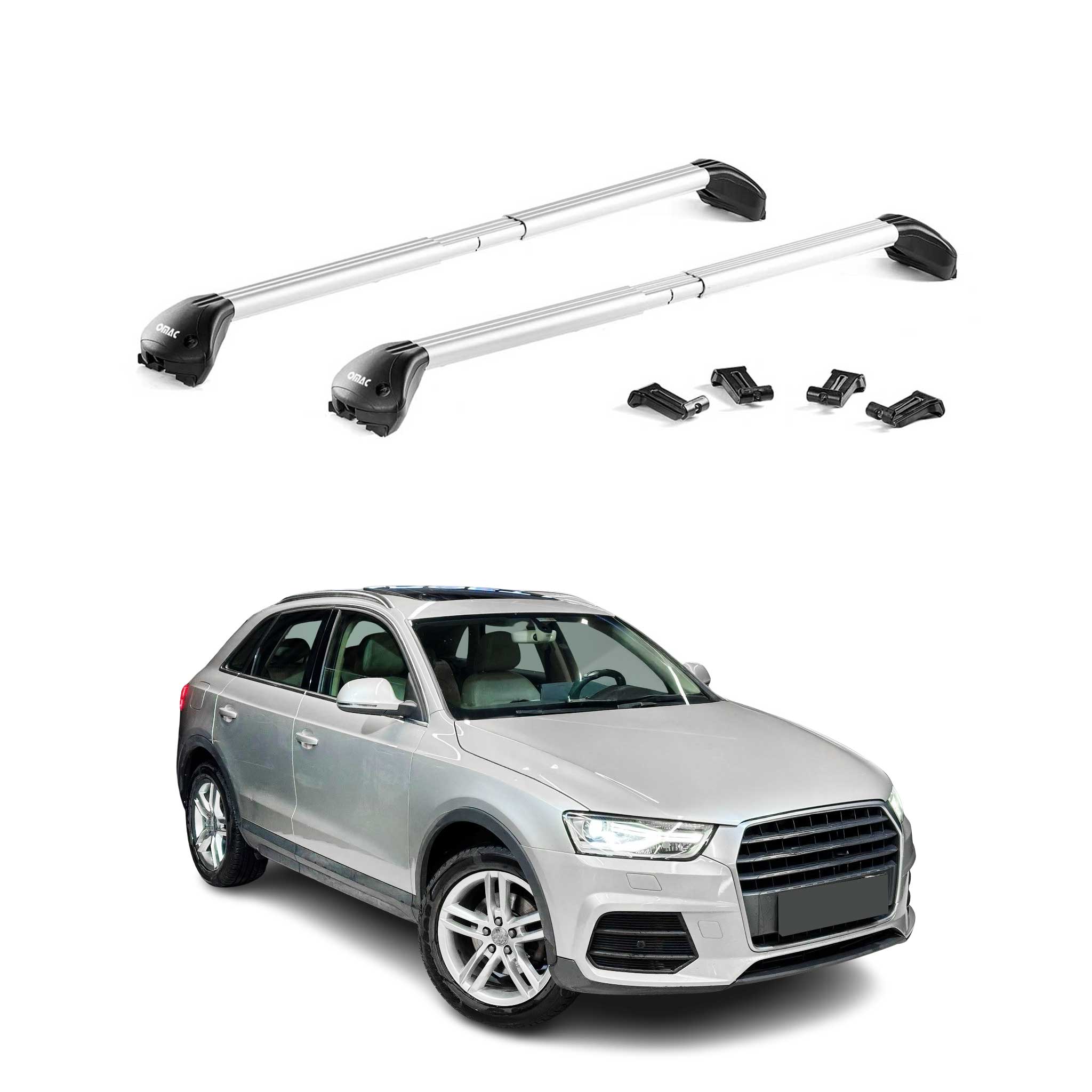 Dachträger Grundtäger für Audi Q3 mk1 2011-2018 100kg Aluminium Grau 2x ABE