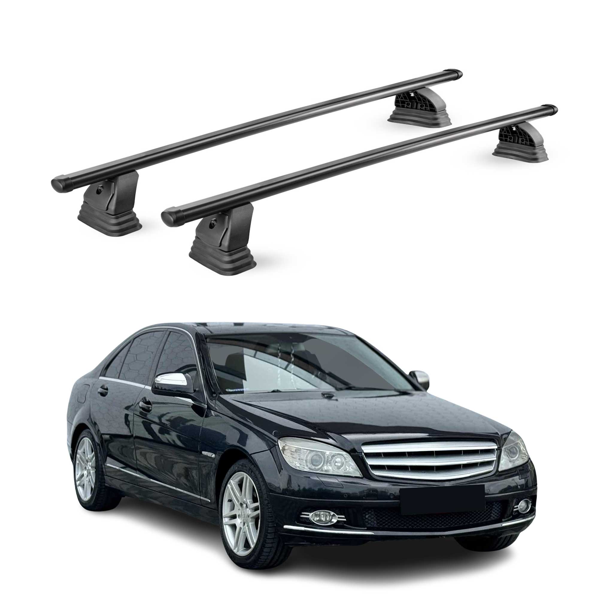 Stahl Dachträger für Mercedes C Klasse W204 2008-2014 TÜV 75 kg 2tlg Schwarz