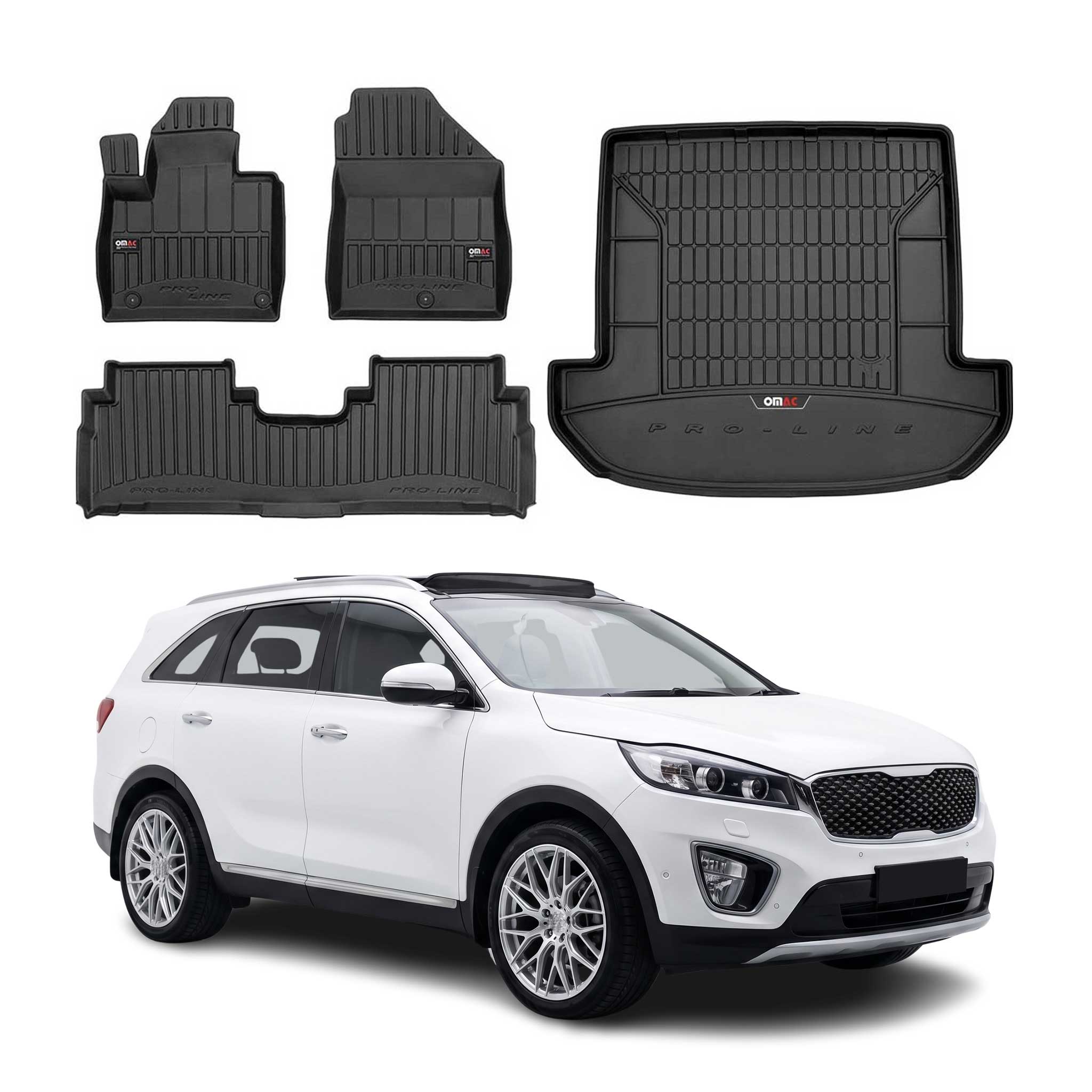 OMAC Fußmatten & Kofferraumwanne Set für Kia Sorento 2015-2020 Schwarz Gummi 4x