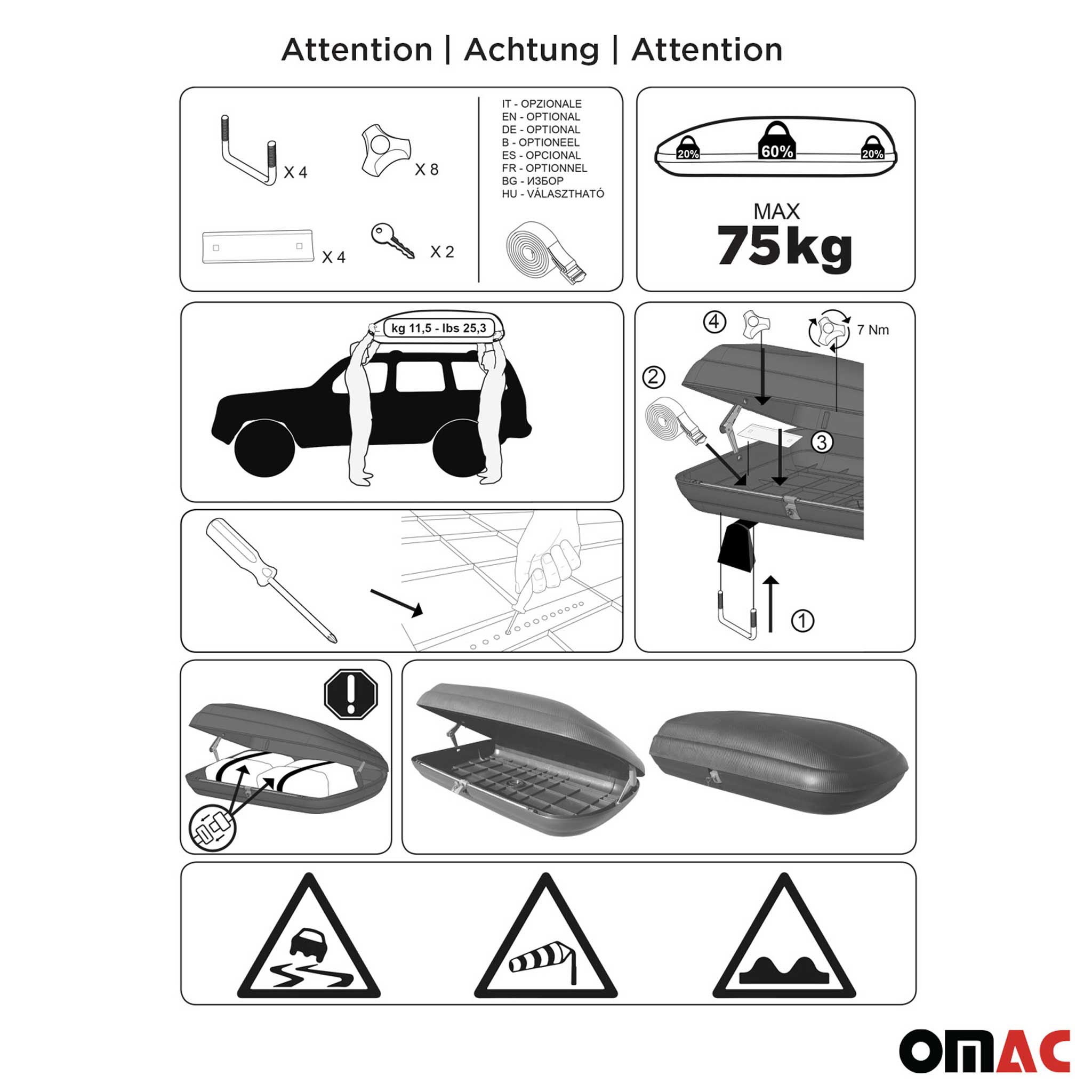 OMAC Dachbox Dachkoffer Gepäckbox 400 Liter Carbonlook Abschließbar Autobox TÜV