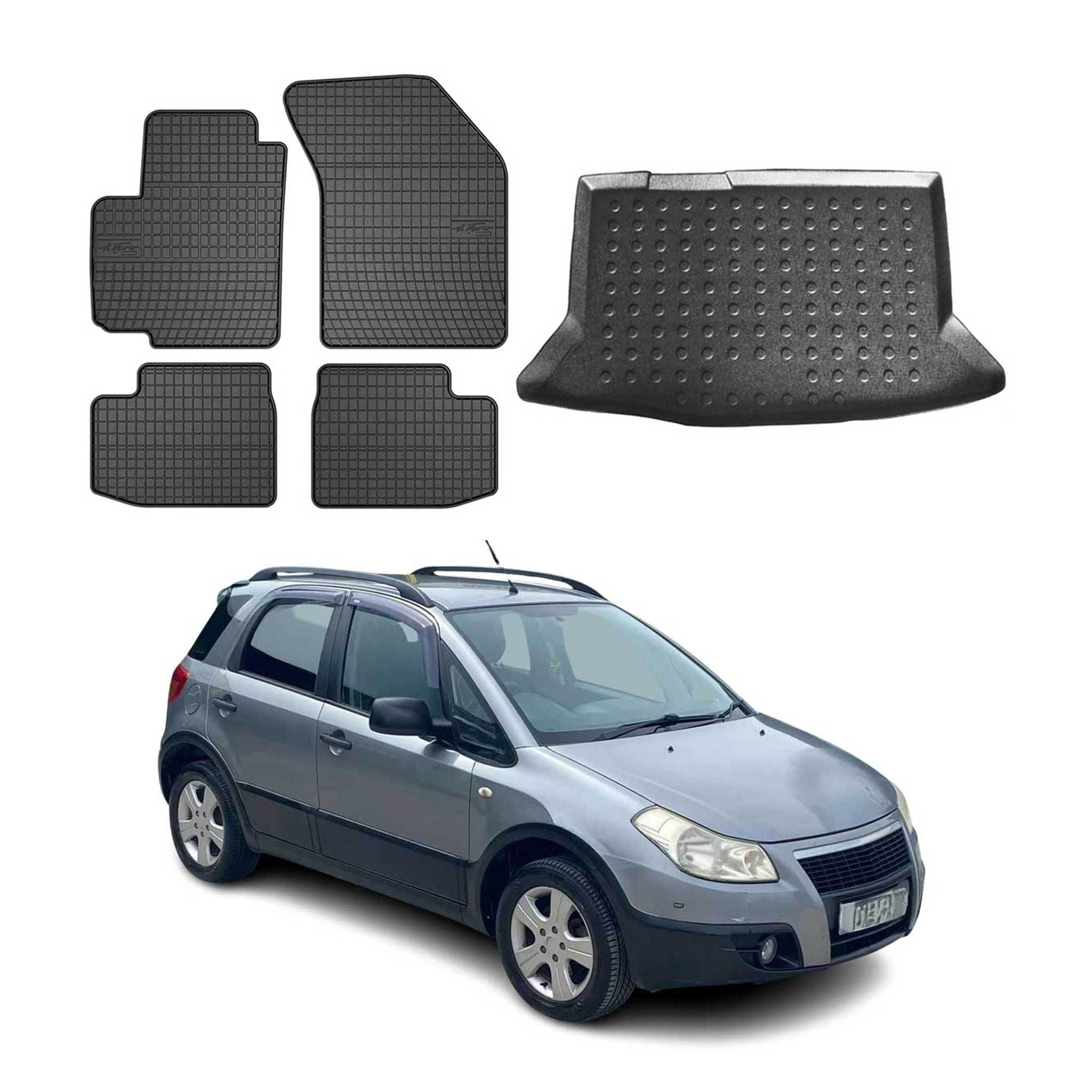 Fußmatten & Kofferraumwanne Set für Fiat Sedici 2006-2014 Gummi TPE Schwarz 5x