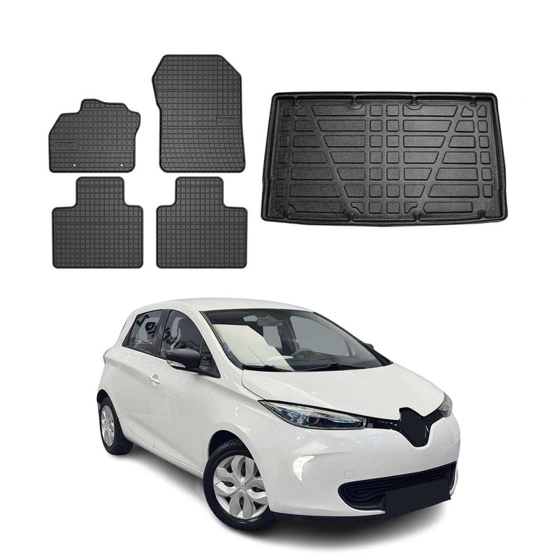 Fußmatten & Kofferraumwanne Set für Renault Zoe 2012-2025 Gummi TPE Schwarz 5x