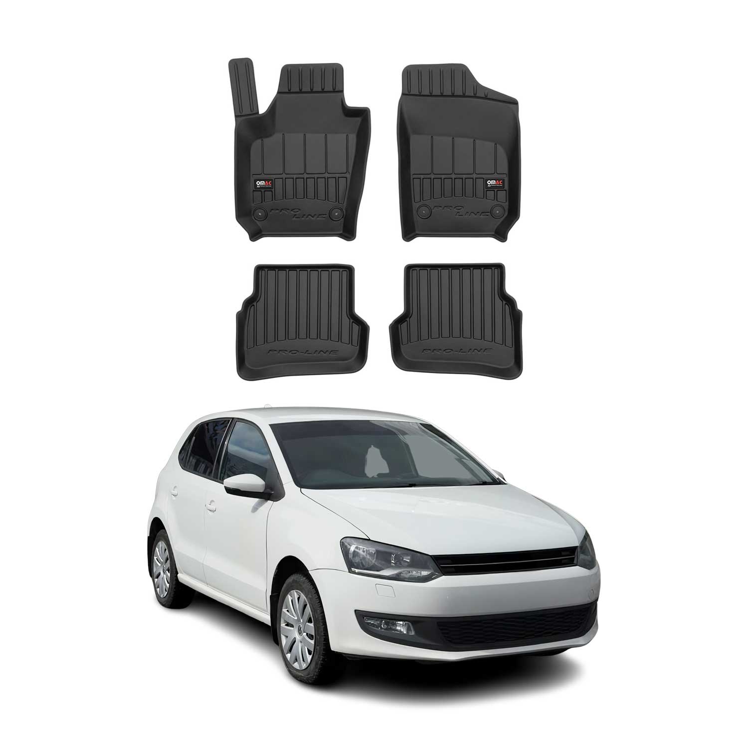 OMAC Gummi Fußmatten für VW Polo 2009-2017 Premium TPE 3D Automatten Schwarz 4x