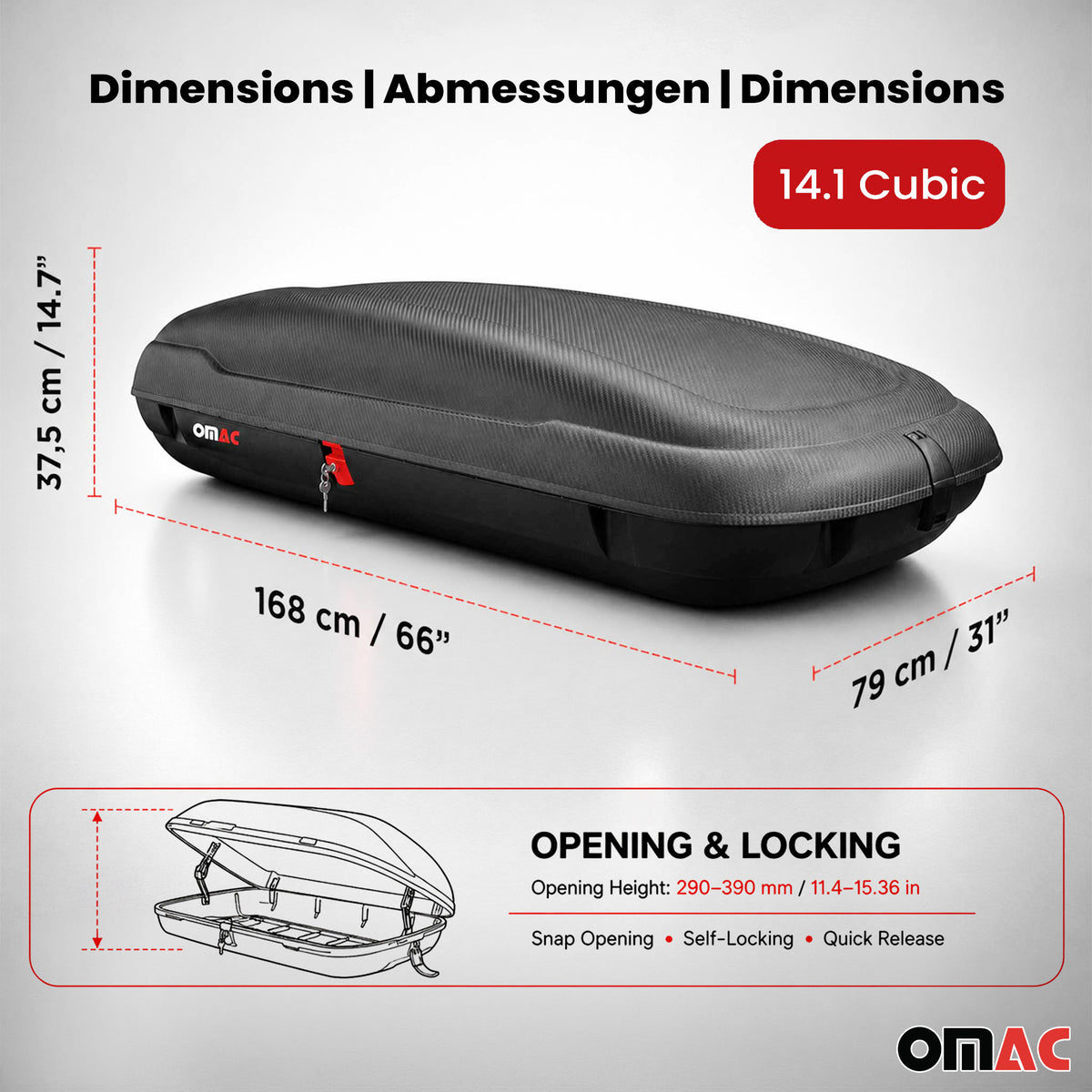 OMAC Dachbox Dachkoffer Gepäckbox 400 Liter Carbonlook Abschließbar Autobox TÜV