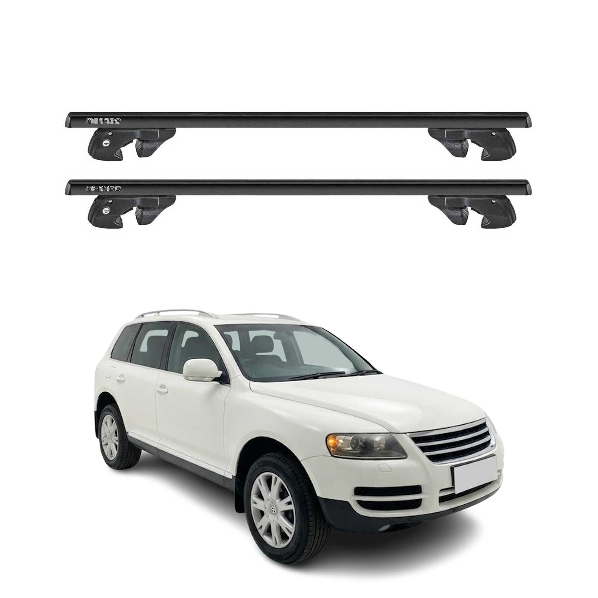 Dachträger Grundtäger für VW Touareg I 2002-2006 Pre-FL Alu 90kg TÜV Schwarz 2x