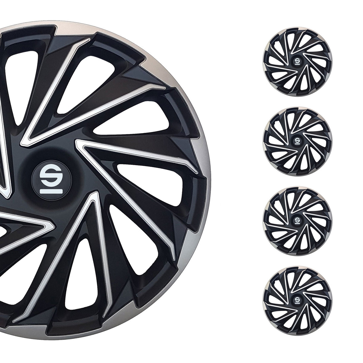 Hubcaps Wheel Trims Sparco Varese 16" Inch Cover Set Silver Black 4x
