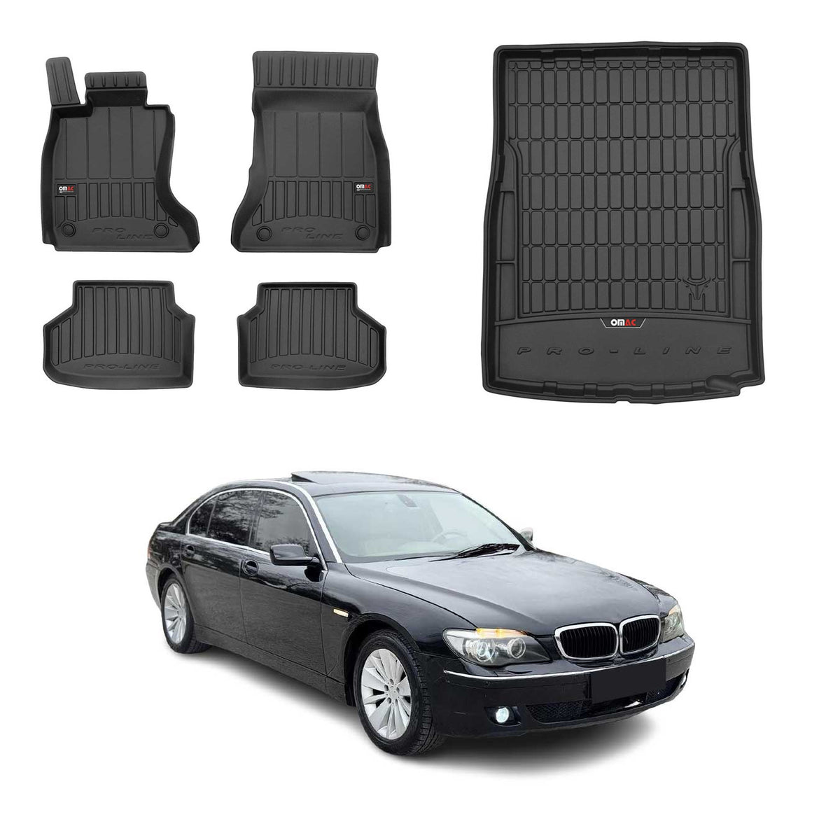 OMAC Fußmatten & Kofferraumwanne Set für BMW 7er F01 Kurzer 2008-2015 Schwarz