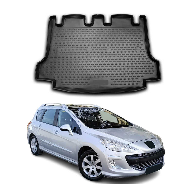 Kofferraummatte Kofferraumwanne für Peugeot 308 SW 2008-2013 Gummi TPE Schwarz