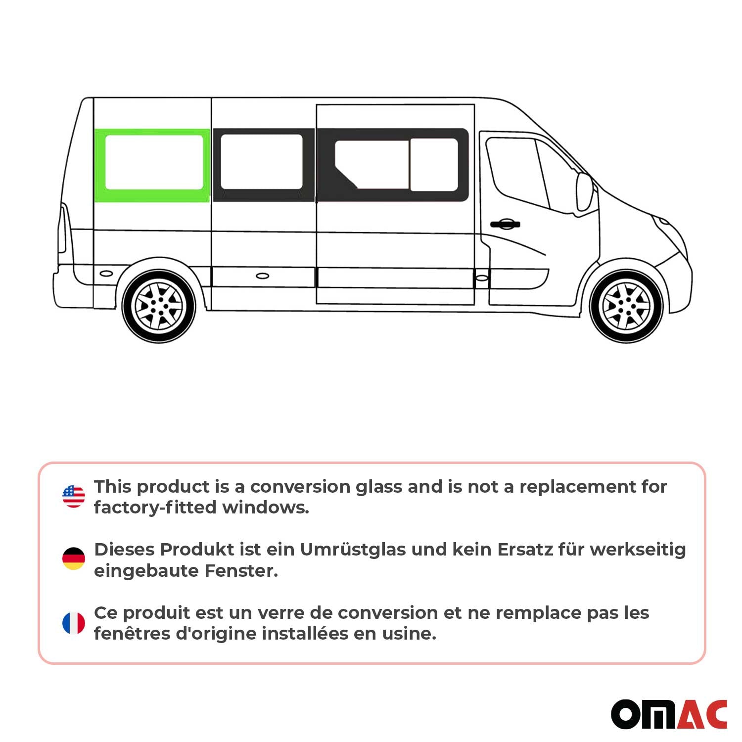 Seitenfenster Auto für Renault Master 2010-2024 Rechts L3 Mittel L4 Mitte vorne