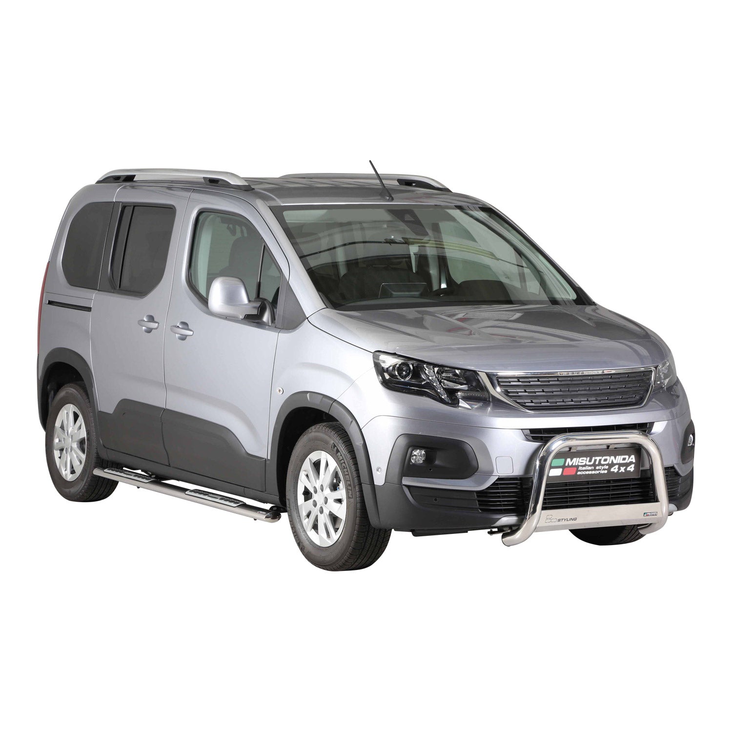 Edelstahl Seitenschweller Schwellerrohre für Peugeot Rifter 2018-2026 Mitte Grau