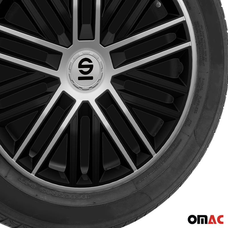 Radkappen Radzierblenden Sparco Bergamo 16" Zoll Abdeckung Set Schwarz Silber 4x