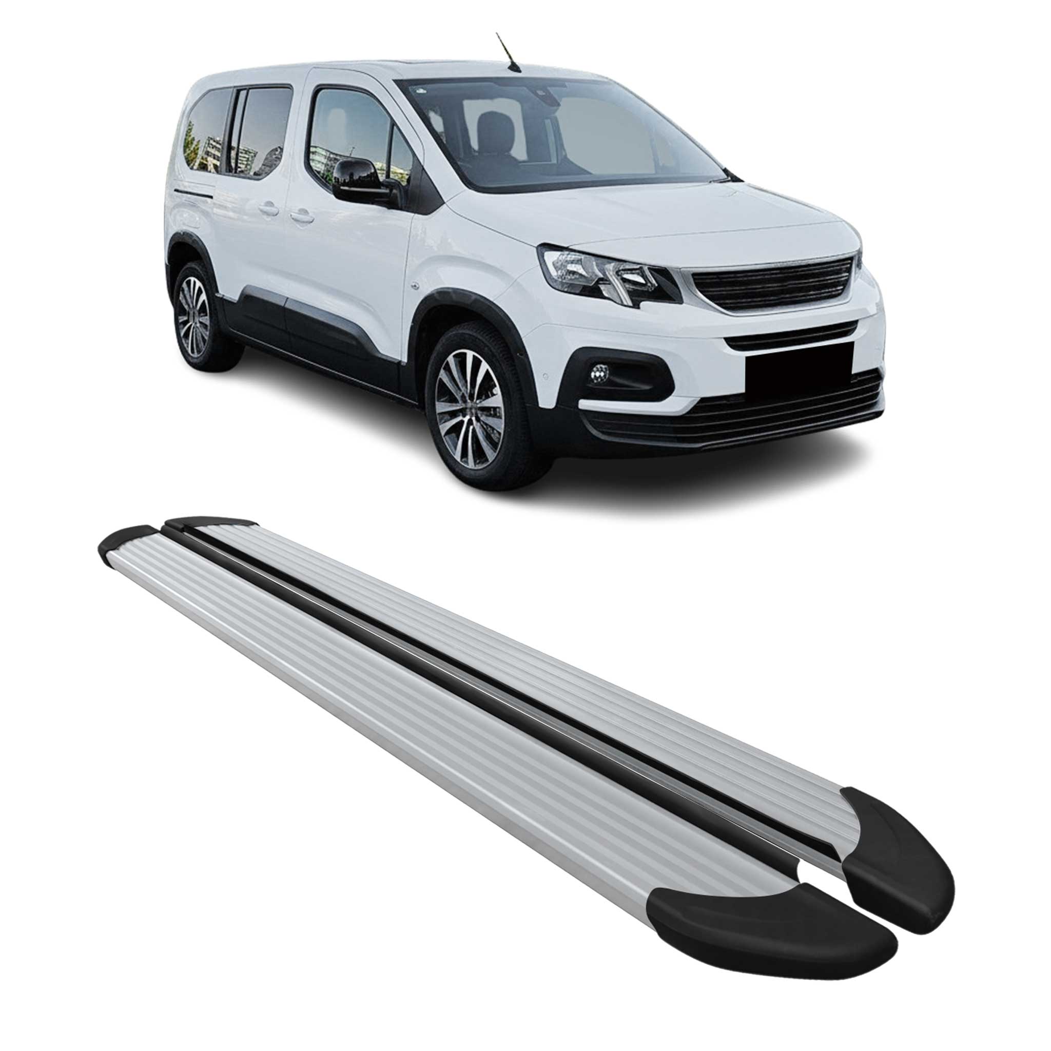Trittbretter Seitenschweller für Peugeot Rifter 2018-2026 Kombi L2 Alu Silber 2x