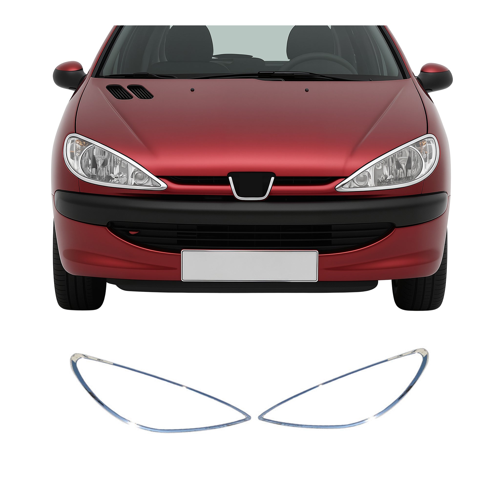 Scheinwerfer Leisten Scheinwerferblende für Peugeot 206 1998-2010 Chrom ABS 2tlg