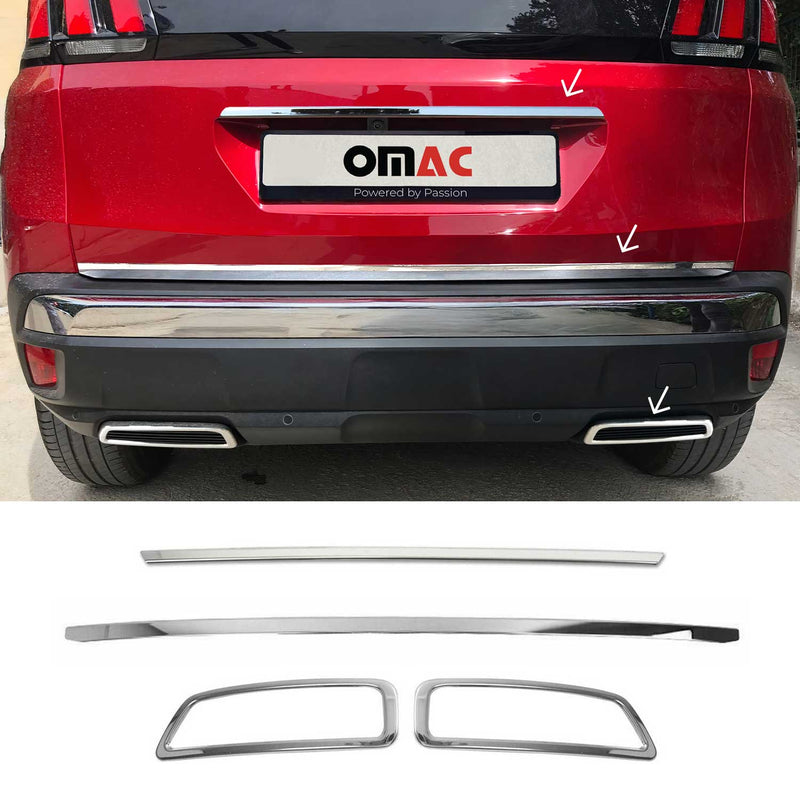Heckklappe Kofferraumleiste Auspuffrahmen für Peugeot 3008 2016-2024 Chrom Satz