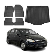 Fußmatten & Kofferraumwanne Set für Ford Focus mk2 2004-2011 Fünftürer Gummi 5x