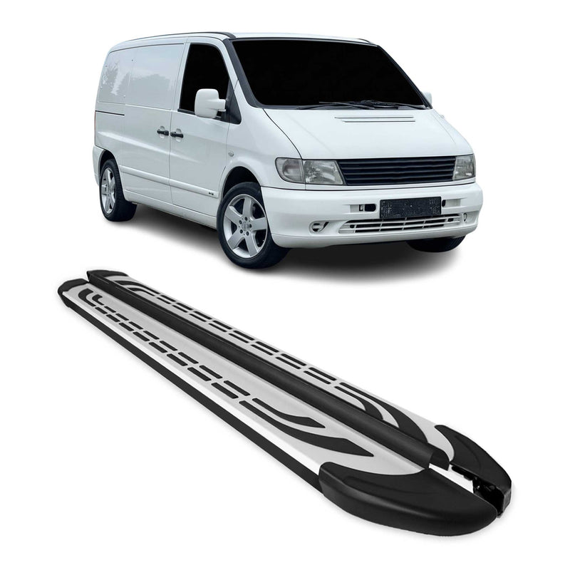 Trittbretter Seitenschweller für Mercedes Vito 1996-2003 L1/L2 Silber Schwarz 2x