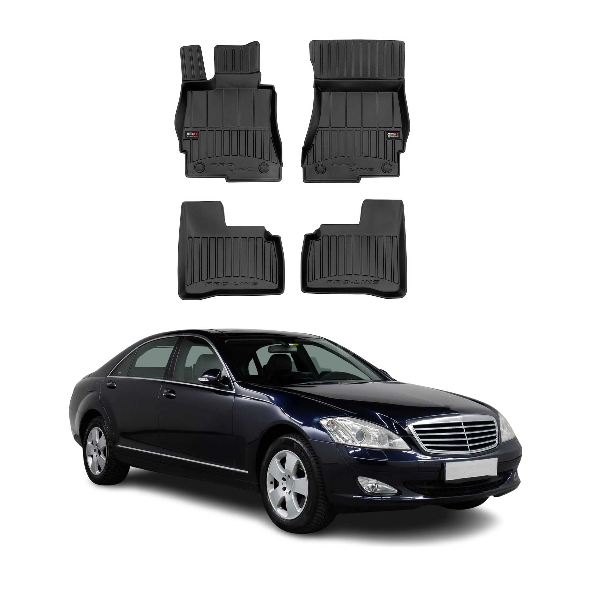 OMAC Gummi Fußmatten für Mercedes S Klasse W221 Kurzer 2005-2013 Premium TPE 4x