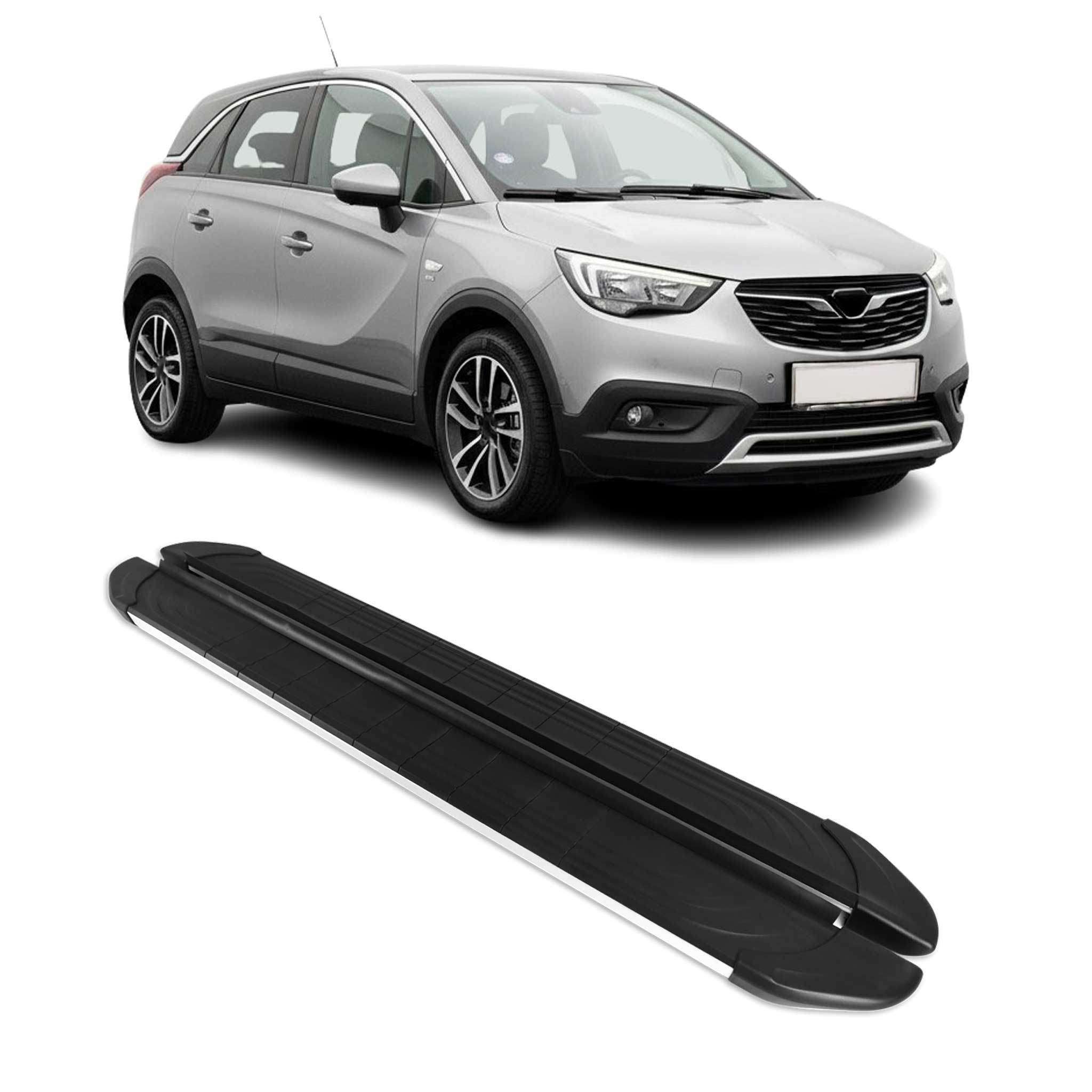 Trittbretter Seitenschweller für Opel Crossland X 2017-2024 Alu Schwarz Grau