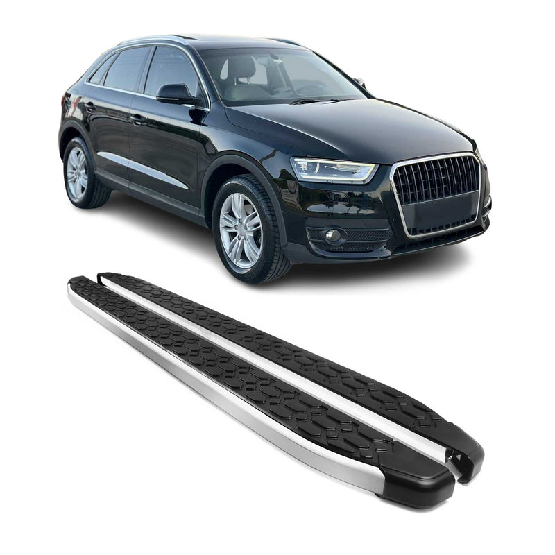 Alu Trittbretter Seitenschweller für Audi Q3 8U 2011-2018 Schwarz Silber 2tlg