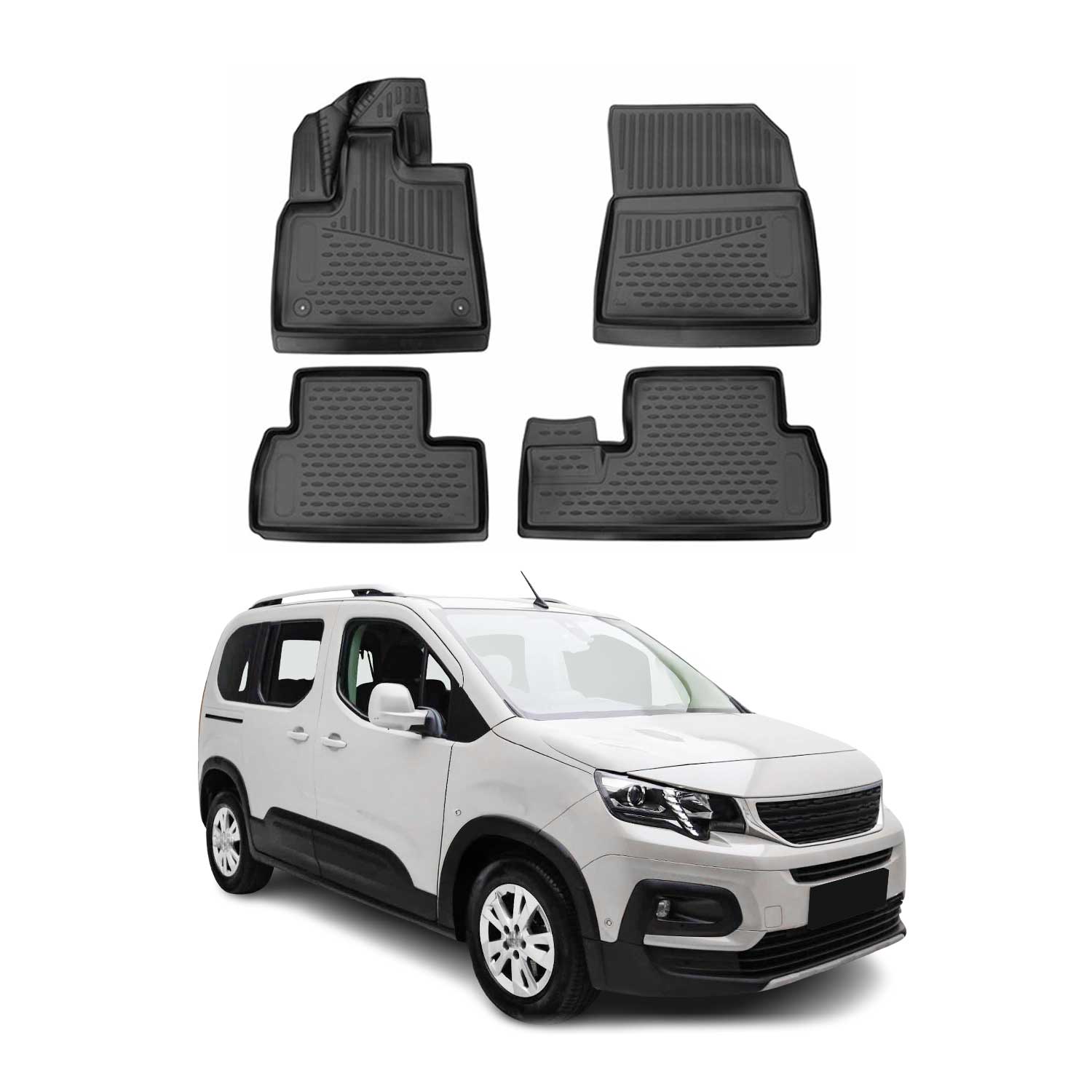 OMAC Gummimatten Fußmatten für Peugeot Rifter 2019-2021 5tür TPE Schwarz 4x