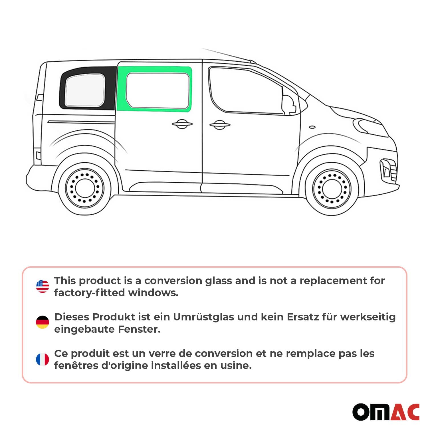 Seitenfenster Sicherheitsglas für Fiat Scudo 2022-2026 Rechts L1 Schwarz