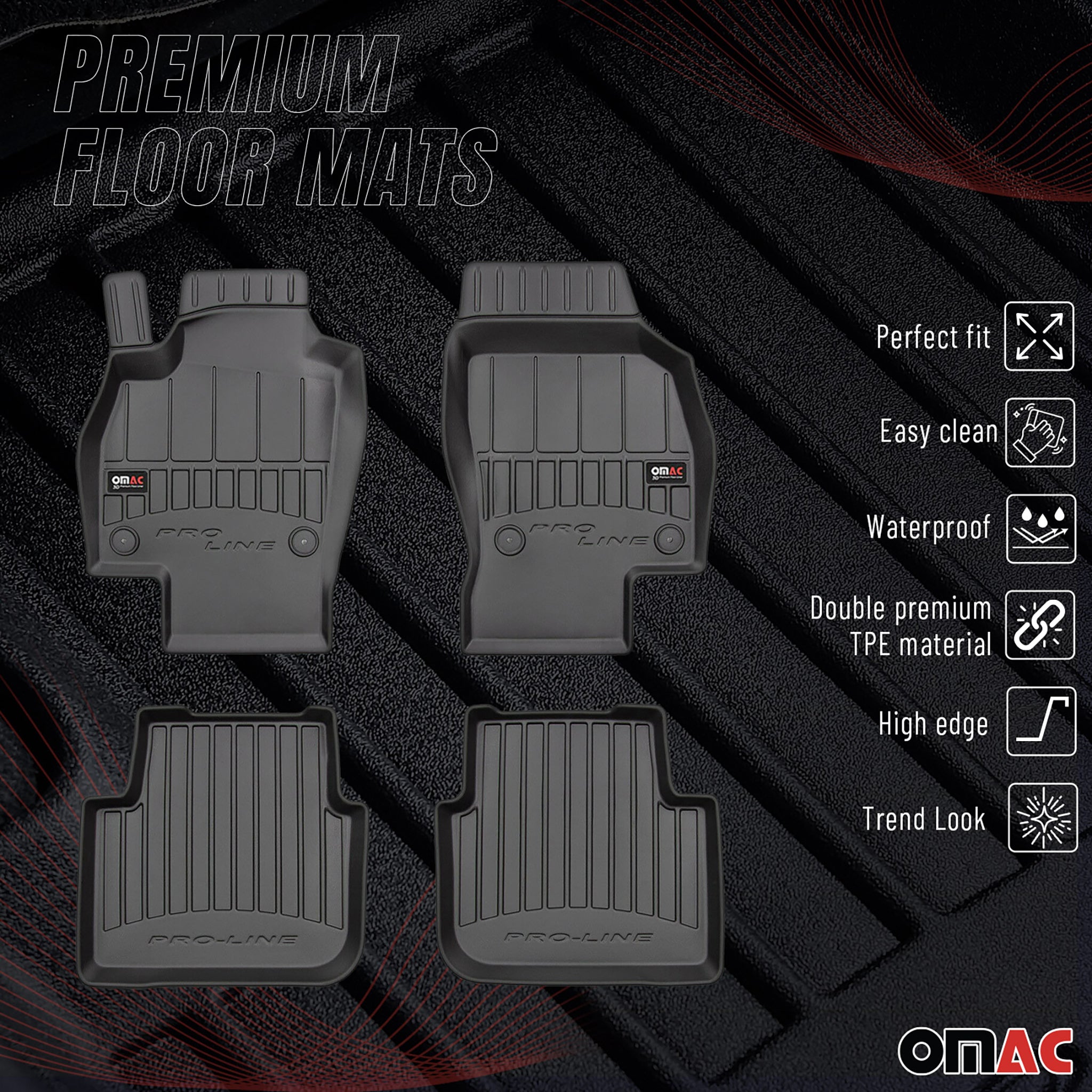 OMAC Gummi Fußmatten für Skoda Scala 2019-2026 Premium TPE Automatten Schwarz 4x