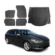 Fußmatten & Kofferraumwanne Set für Ford Mondeo mk5 Wagon 2014-22 Gummi Schwarz