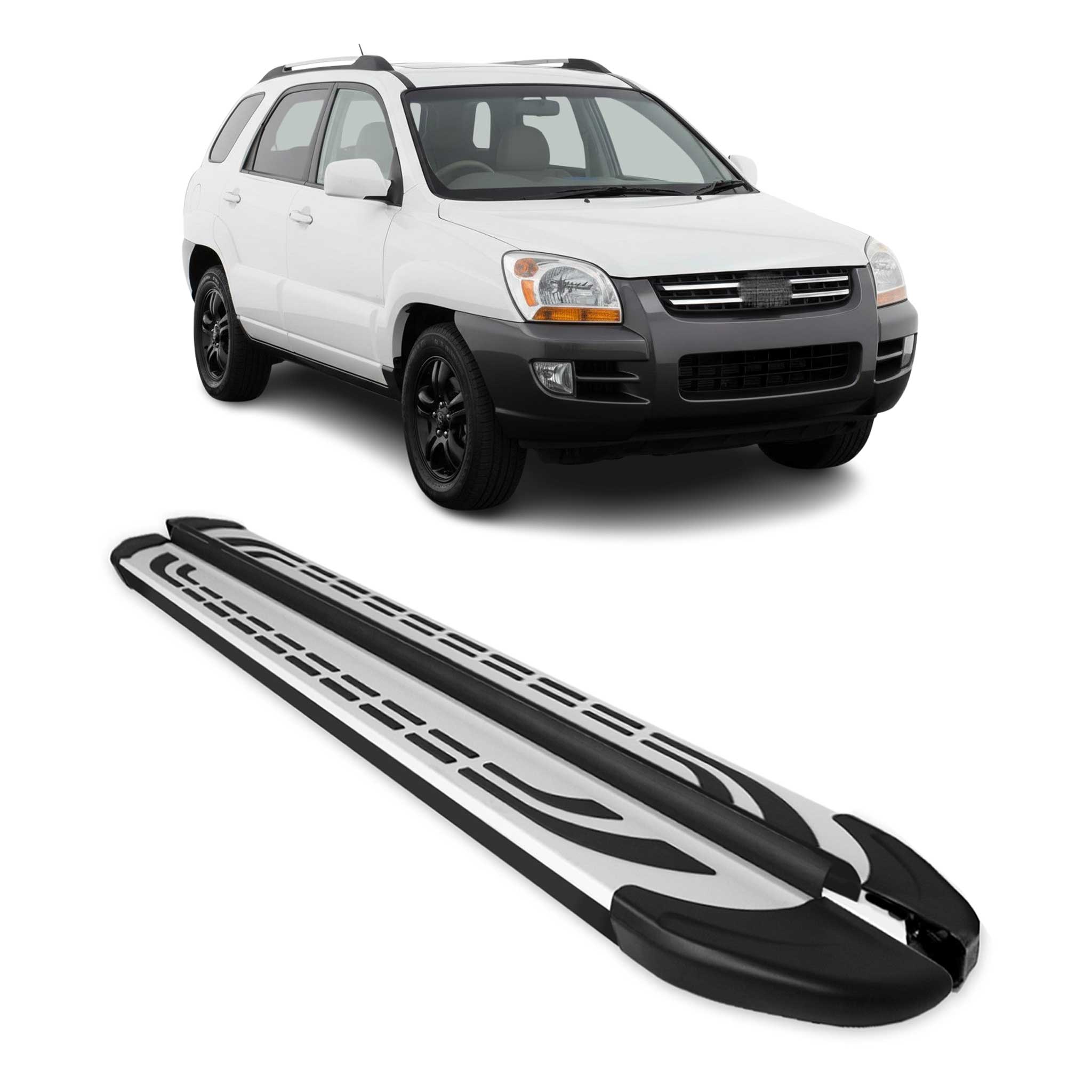 Trittbretter Seitenschweller Seitenbretter für Kia Sportage 2004-10 Alu Schwarz