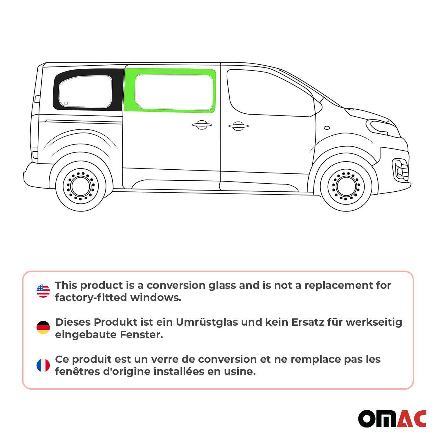 Seitenfenster Auto Fenster für Toyota Proace 2016-2026 Schiebetür Rechts L2 L3