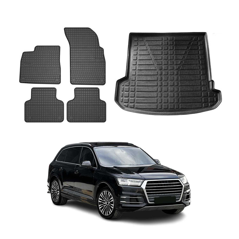 Fußmatten & Kofferraumwanne Set für Audi Q7 4M 2015-2025 Gummi Schwarz TPE 5x