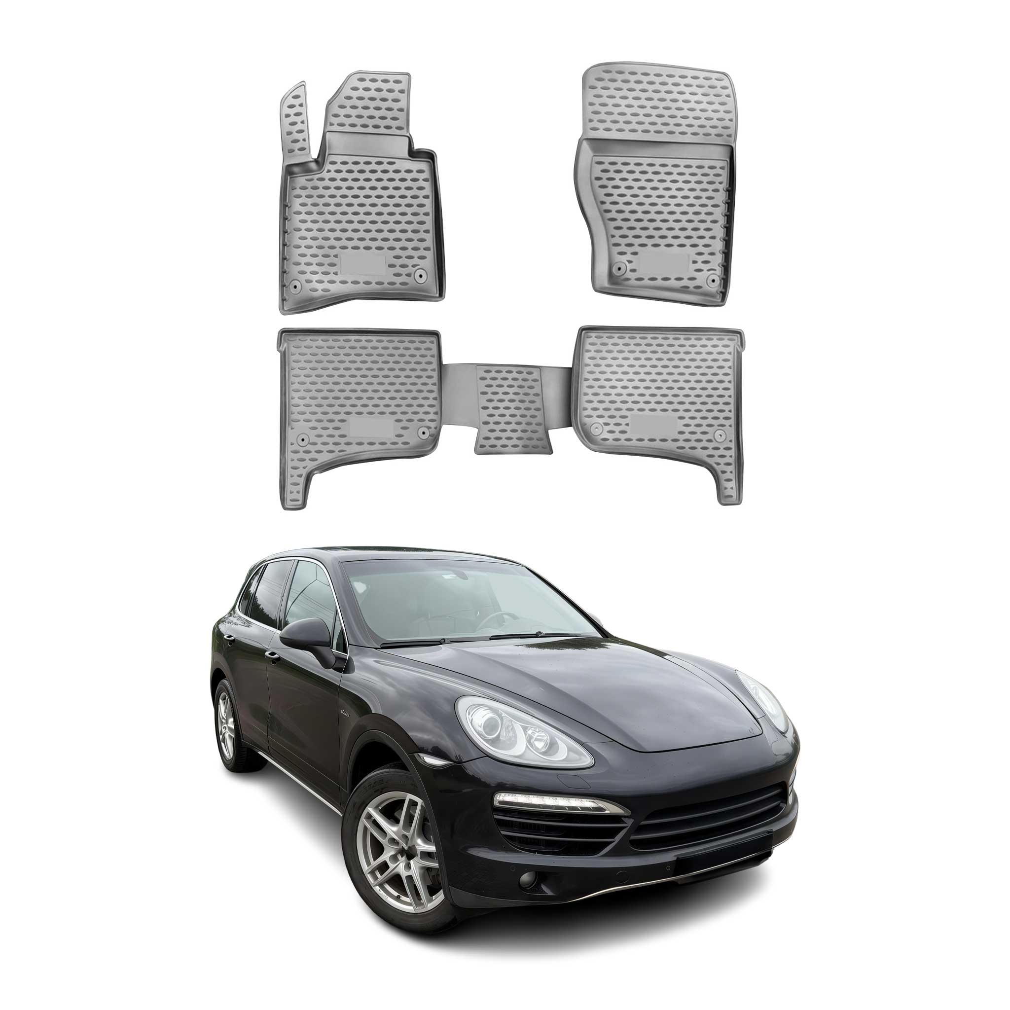 OMAC Gummimatten Fußmatten für Porsche Cayenne 2010-2016 TPE Automatten Grau 4x