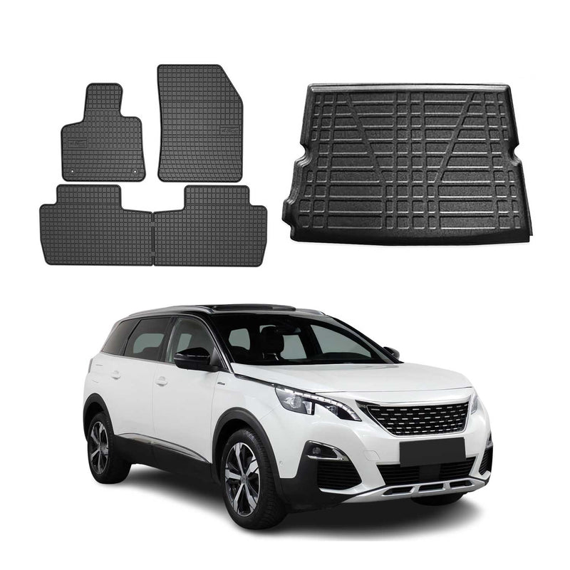 Fußmatten & Kofferraumwanne Set für Peugeot 5008 2016-2025 Gummi TPE Schwarz 5x
