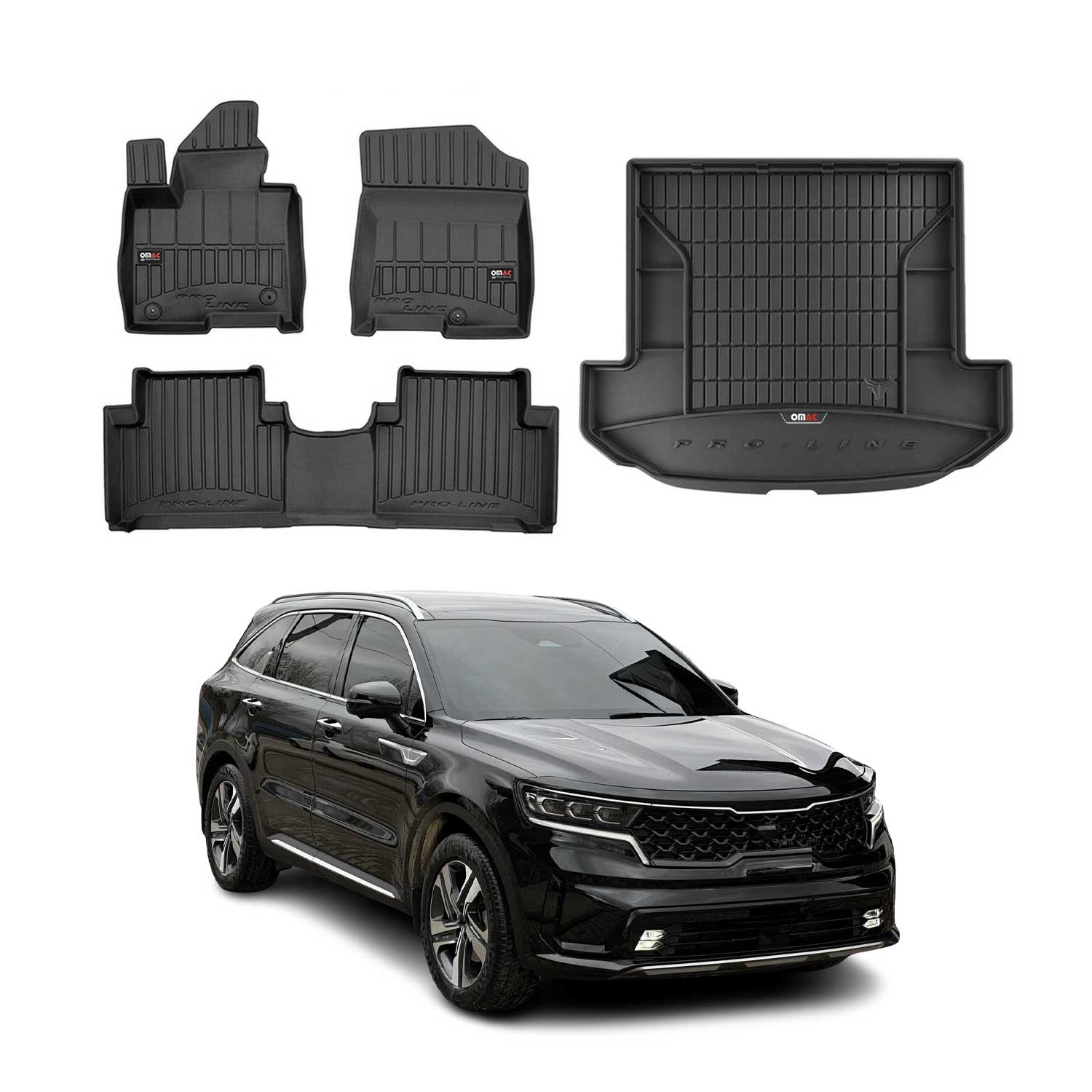 OMAC Fußmatten & Kofferraumwanne Set für Kia Sorento Hybrid 2021-2026 Gummi 4tlg