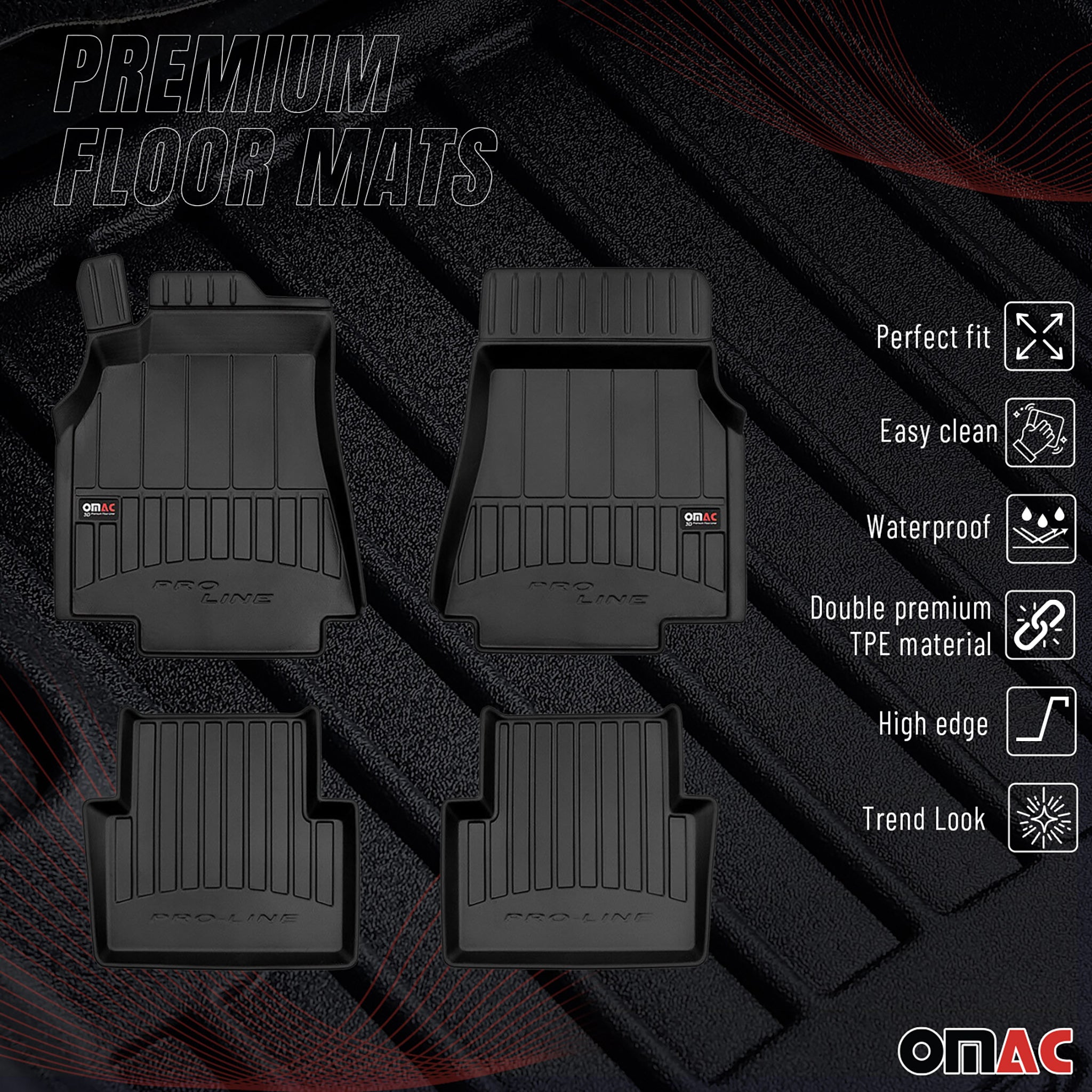 OMAC Gummi Fußmatten für Mercedes A Klasse W169 2004-2012 Premium TPE Schwarz 4x