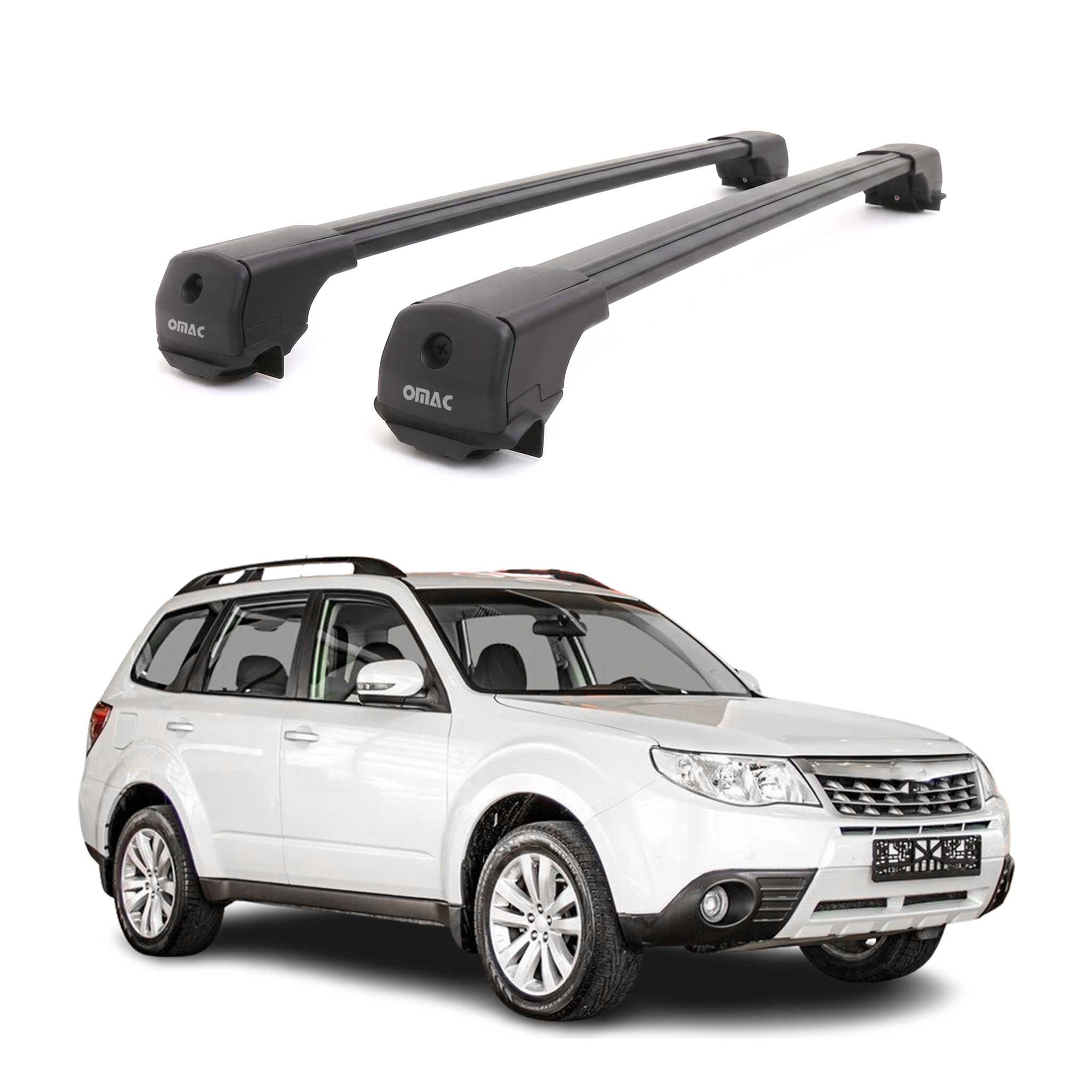 Dachträger Grundträger für Subaru Forester III 2008-2013 Aluminium Schwarz 2tlg