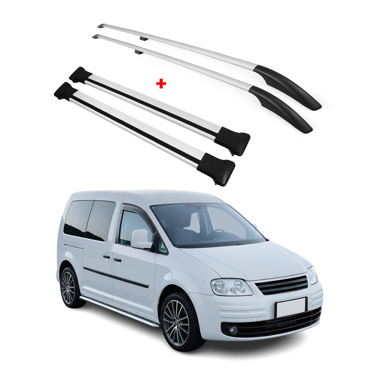 Dachreling+Dachträger für VW Caddy Maxi 2003-2015 L2 Langer Aluminium Silber 4x