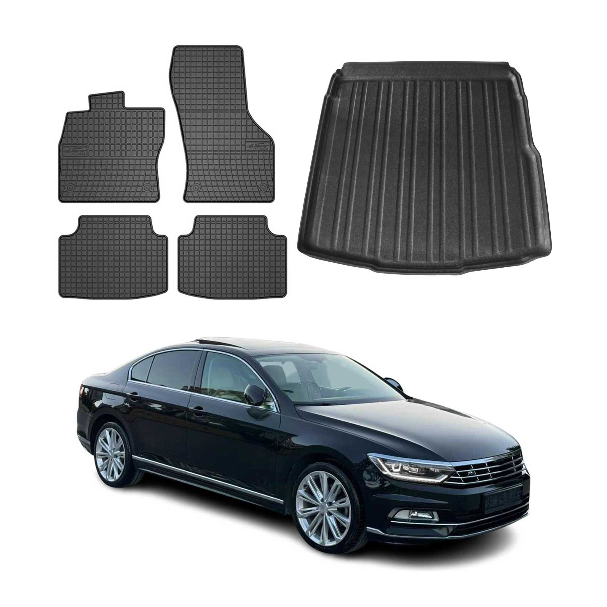 Fußmatten & Kofferraumwanne Set für VW Passat B8 Stufenheck 2014-2023 Gummi 5x