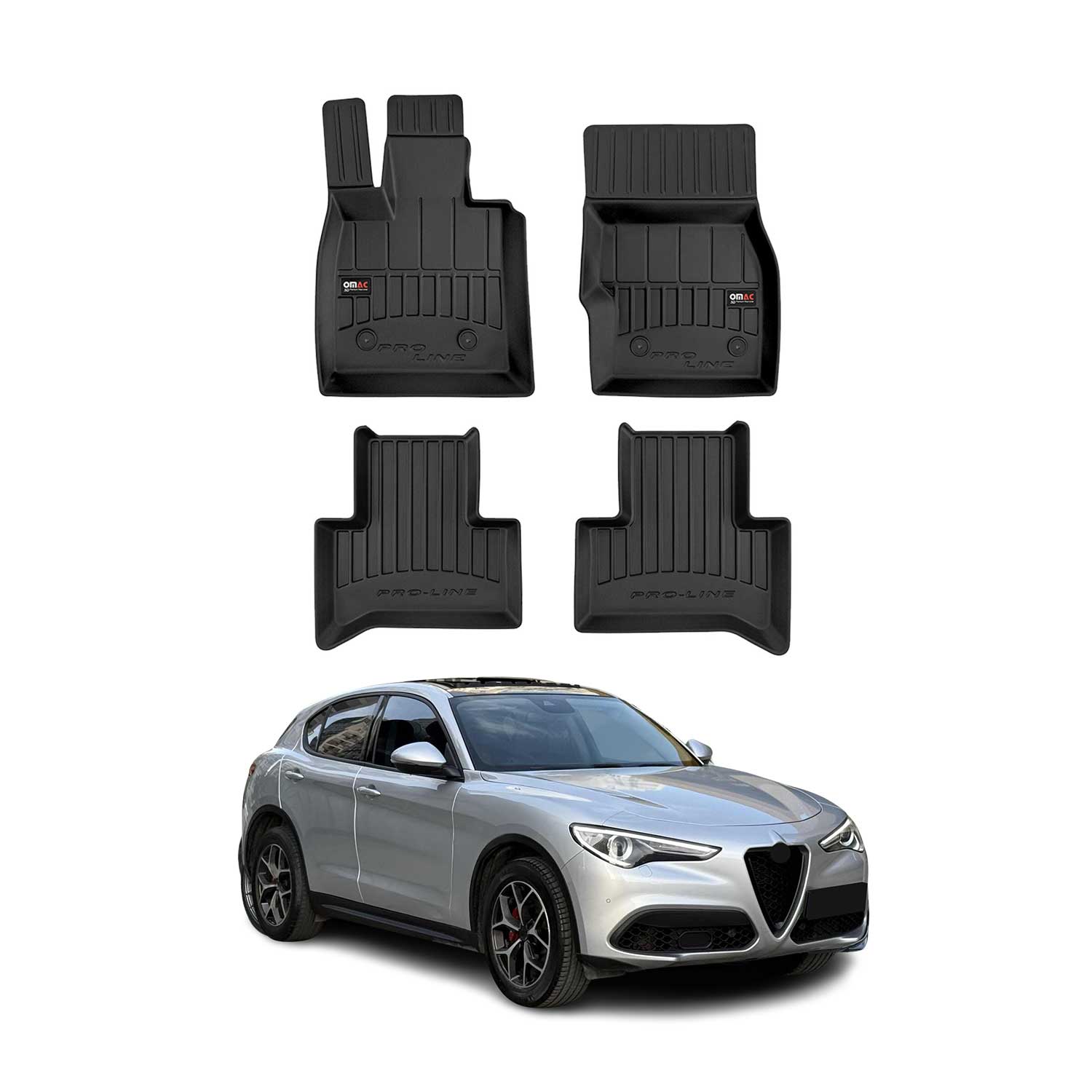 OMAC Gummi Fußmatten für Alfa Romeo Stelvio 2016-2026 Premium Gummi Schwarz 4tlg